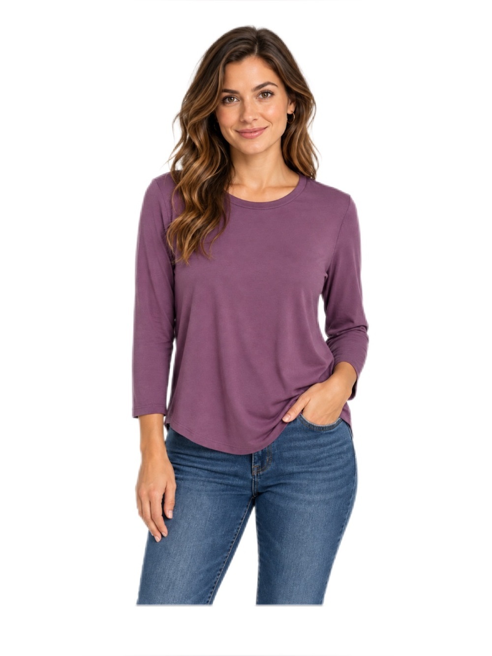Cupio NWT Purple Fitted Long Sleeve Top Stretchy Crew Neck Size Small